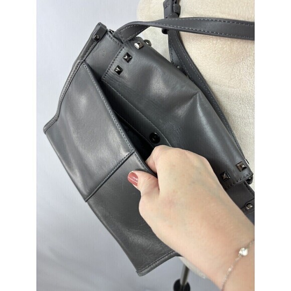 DKNY Crossbody Bag Grey Leather Studs Studded Adjustable Strap - Picture 3 of 15